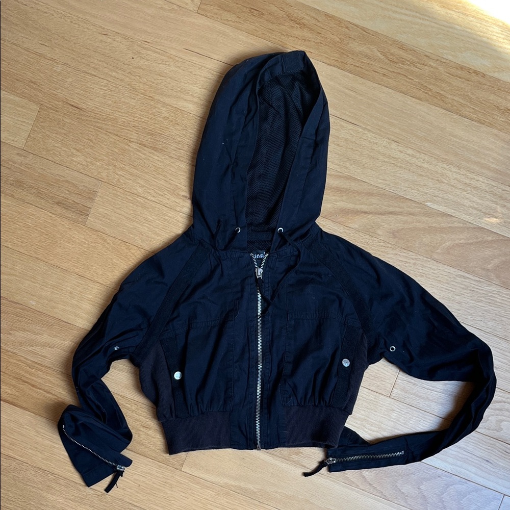 Wet Seal Textured Crop Jacket with Zippers & Hood